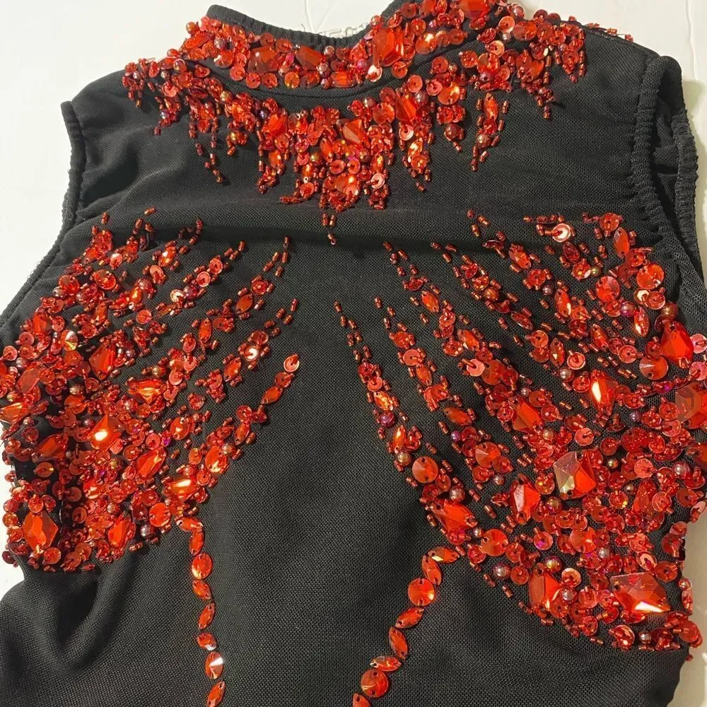 Rare Glamour competition solo dance costume red black jazz contemporary SA adult